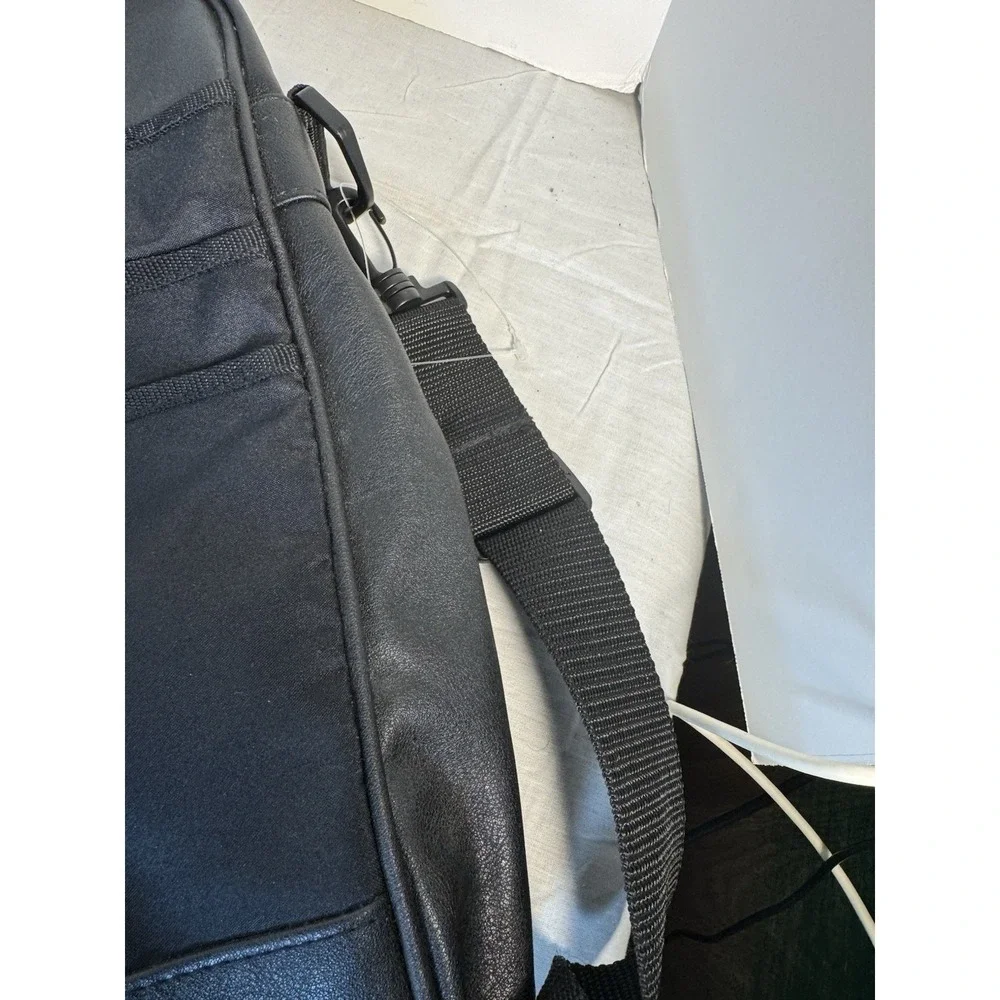 Solid Black leather messenger bag With Inside Pockets And Back Pack Handles